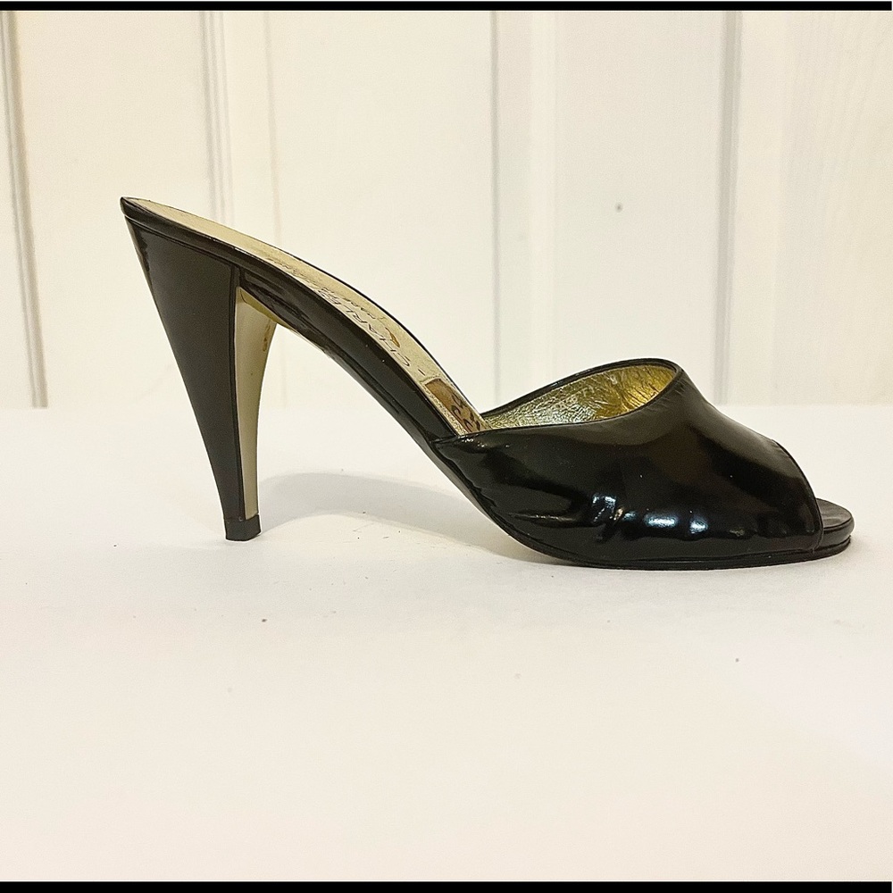 Open Toe Open Back Patent Leather Pump by Charles Jourdan Paris Made in France